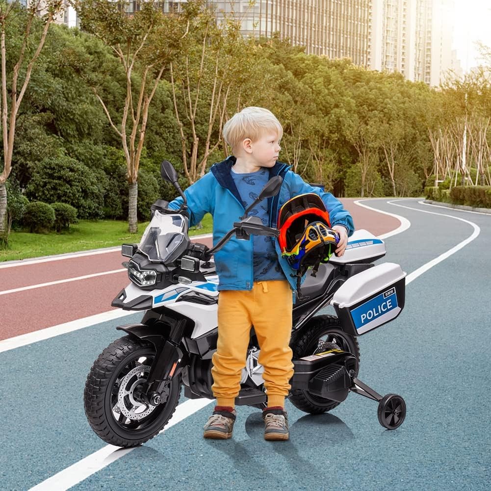 BMW Licensed Realistic Kids Police Motorcycle 12V – Lights, Stable & Safe Design