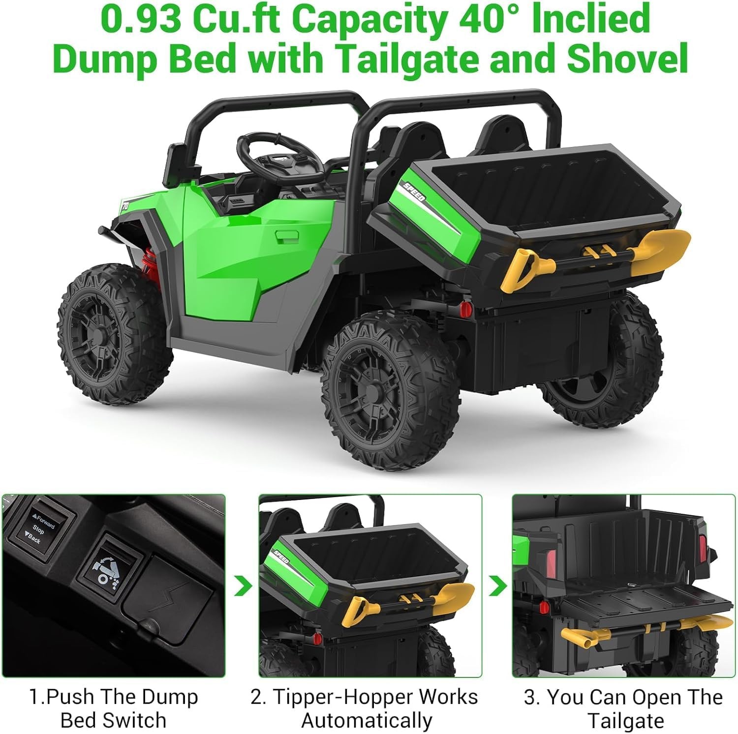 24V Ride On Truck for Kids w/ Remote, 4WD, LED Lights,Bluetooth,Dump Bed,2 Seats