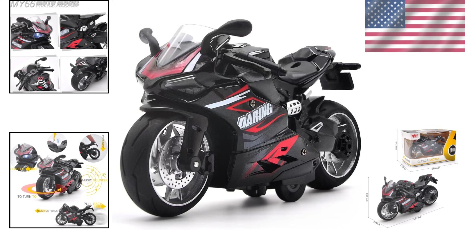 Authentic Alloy Pull Back Motorcycle Toy Kids Christmas Gift
