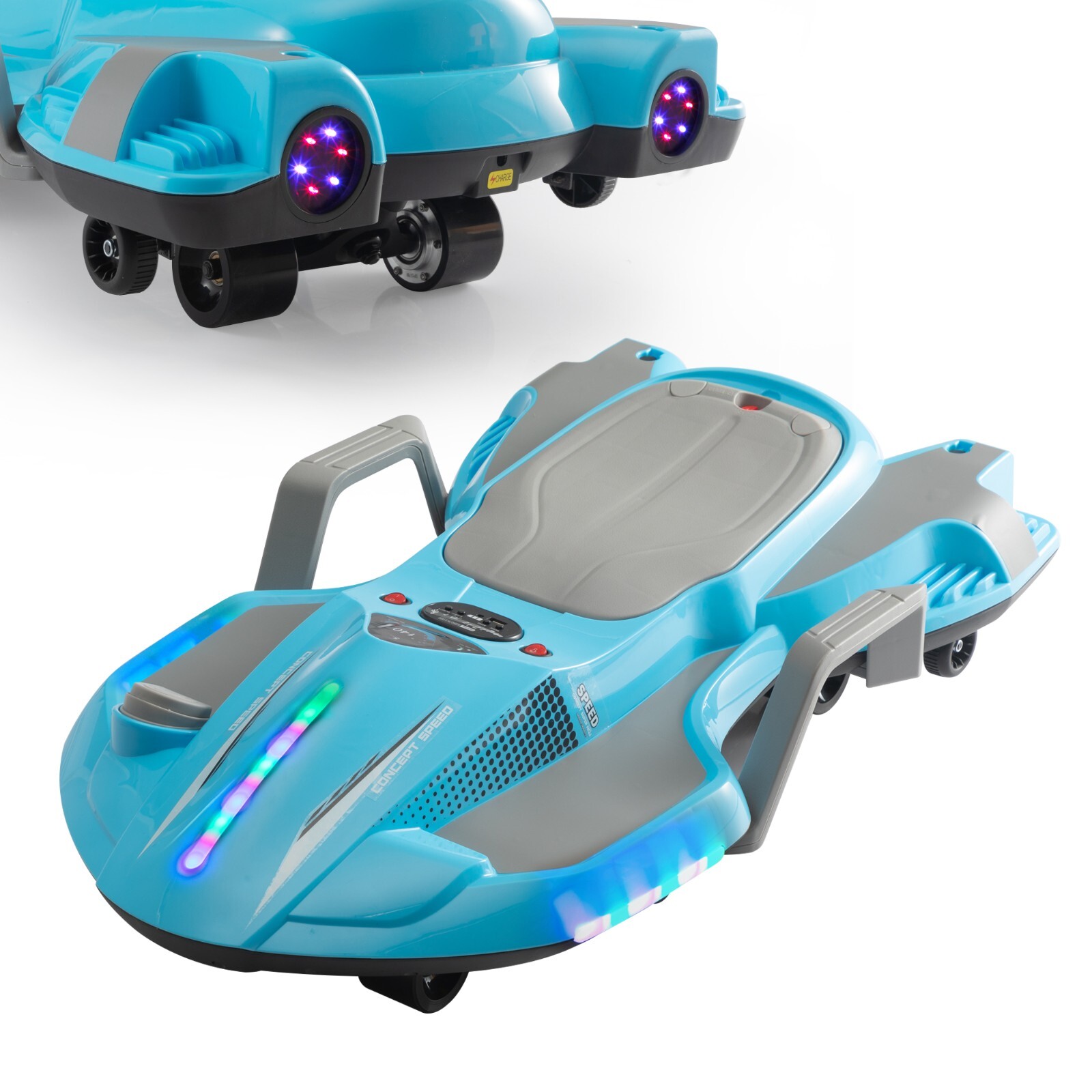 TOBBI 18V Ride On Car Battery-Powered Go Kart Drift Cart with LED Lights, Music