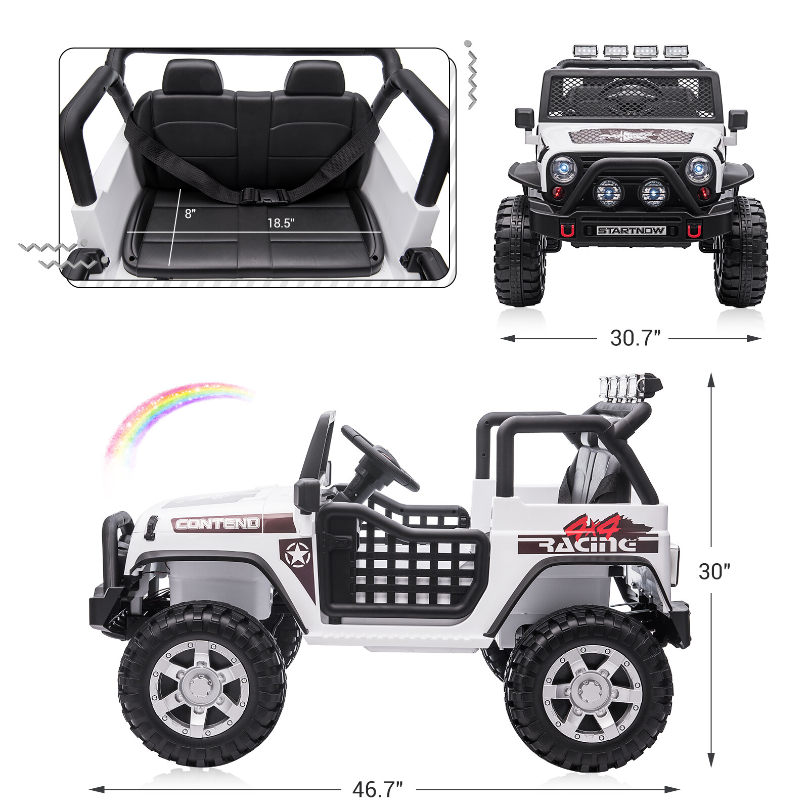 Electric 12V Battery Kids Ride On Car Toy Jeep USB Bluetooth Remote Control Whit