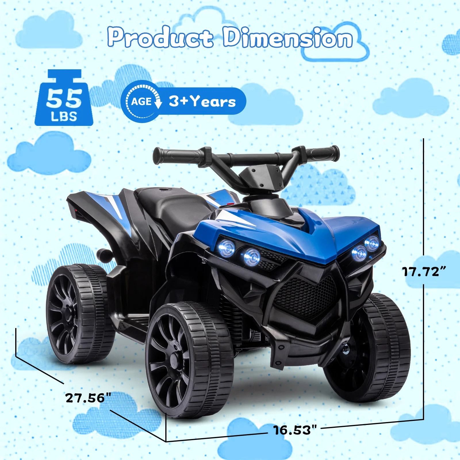 6V Ride On Toys 4-Wheeler Quad ATV Electric Car for Kids 1.8MPH Max Speed, Tread