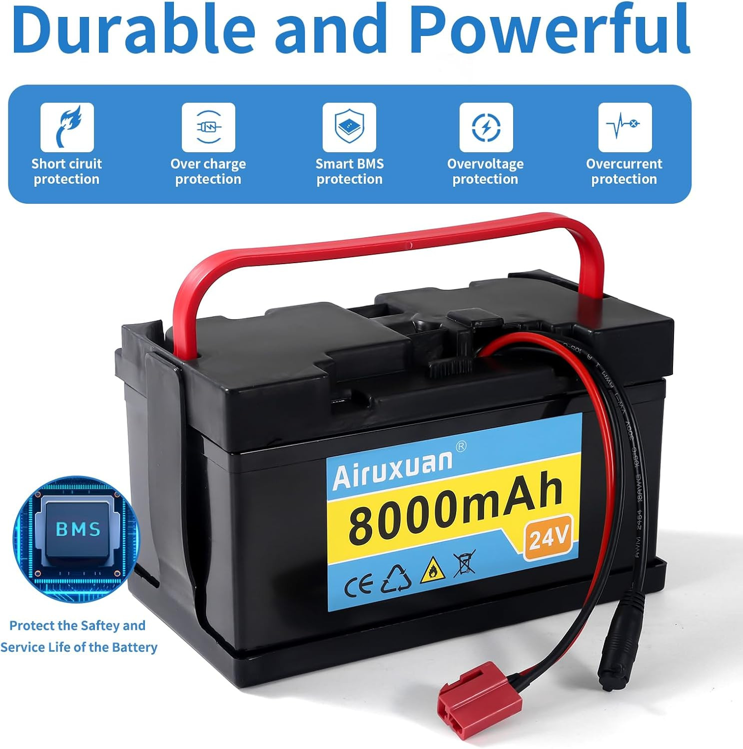 24V 8Ah Lithium Battery for Kids Ride-On Cars & Power Wheels, 25A BMS, 2A Charge