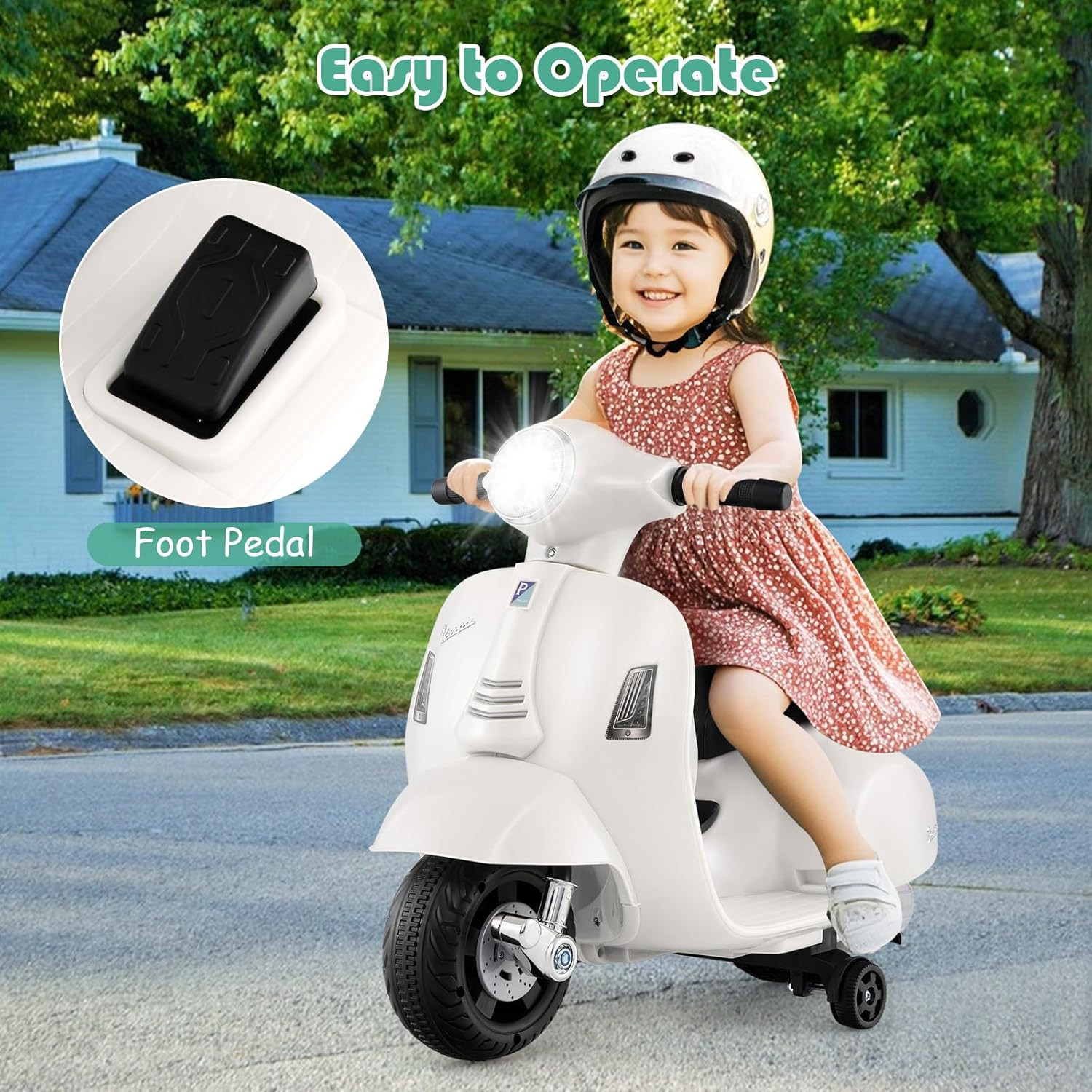 Licensed Vespa Kids Motorcycle by , 6V Battery Powered Motorbike for Toddlers wi