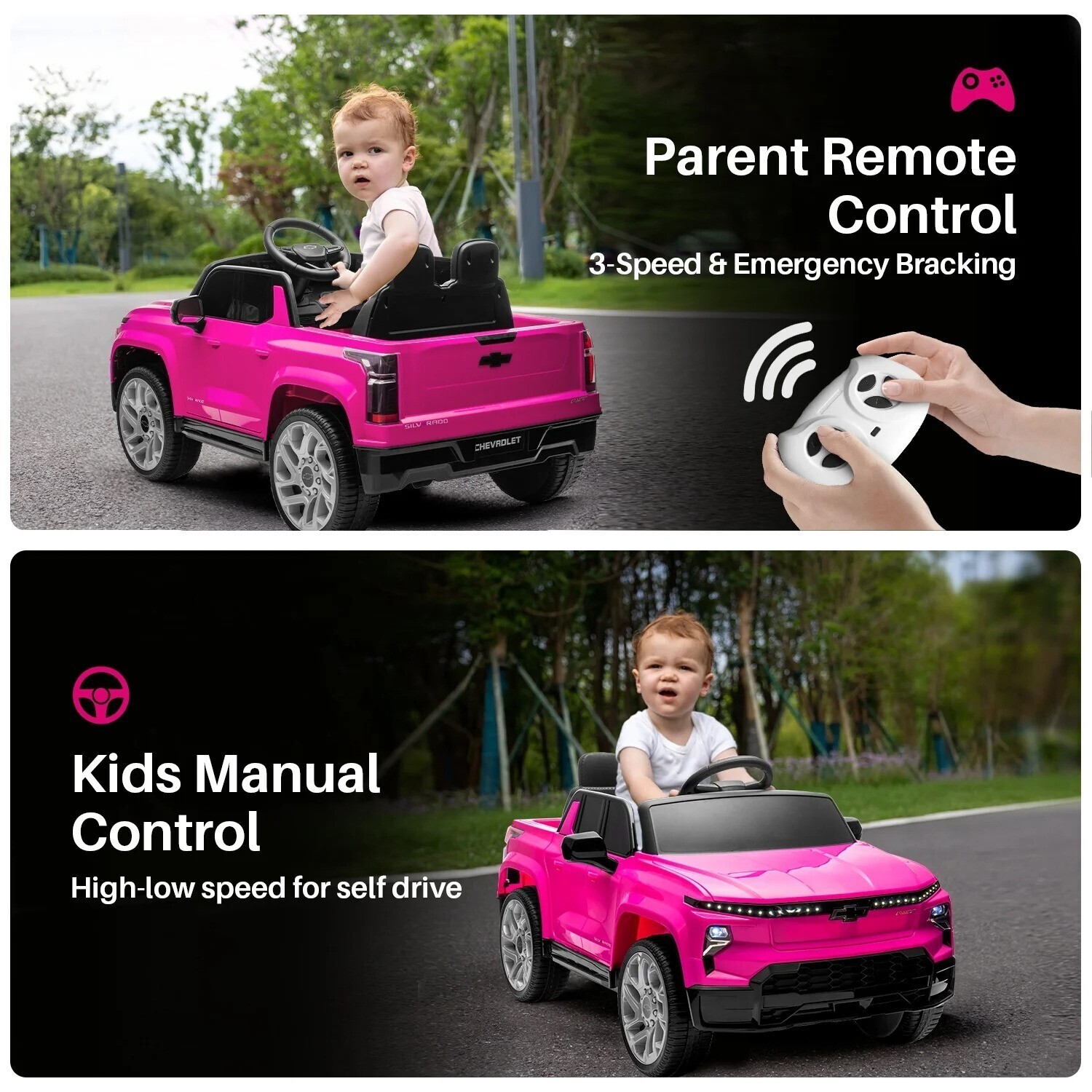 12V Licensed Chevrolet Silverado Ride on Car with Remote 4 Wheels Truck for Kids