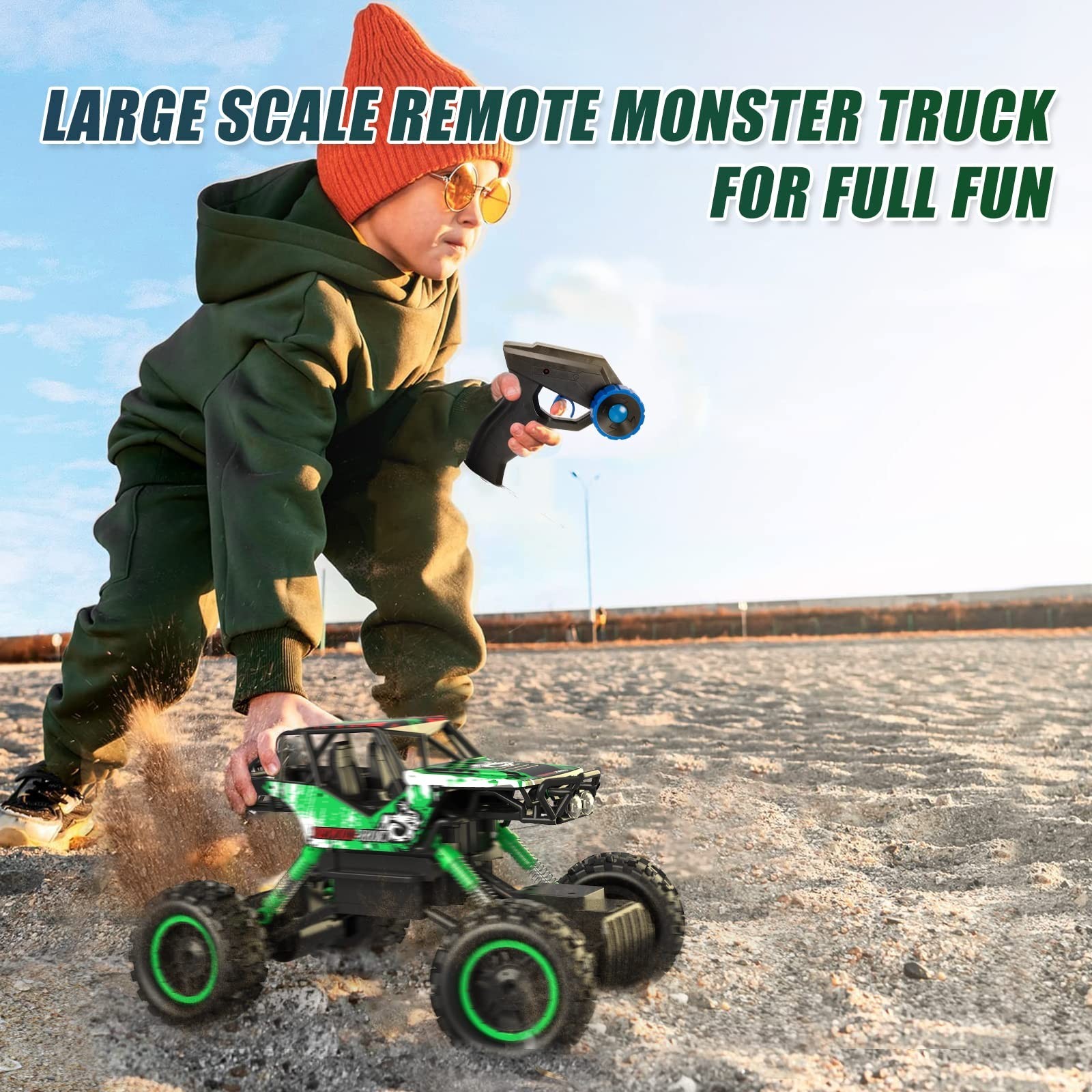 DOUBLE E 1:14 Scale Large Remote Control Car Monster Trucks with Head Lights,…