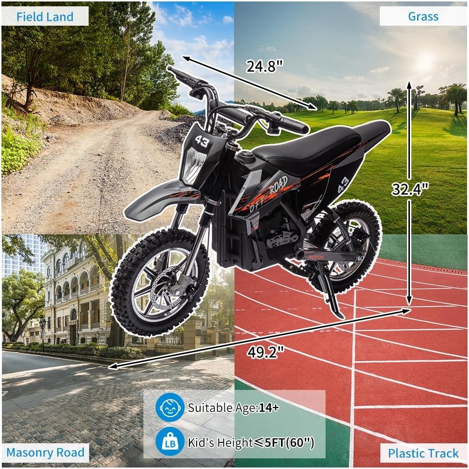 GARVEE Kids Electric Ride On Dirt Bike Motorcycle 36V 350W Max Load 175 Lbs