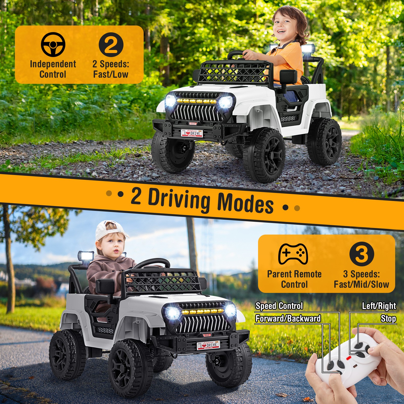 12V Kids Ride on Truck Car Battery Powered Toddler Electric Vehicle w/ 3 Speeds