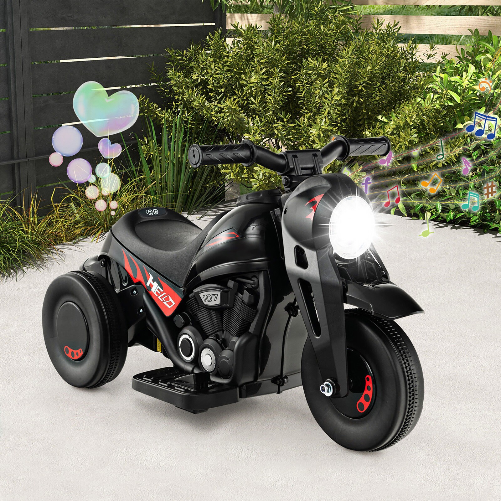 6V Kids Bubble Car Electric Ride on Motorcycle w/Music Button, Headlight Black
