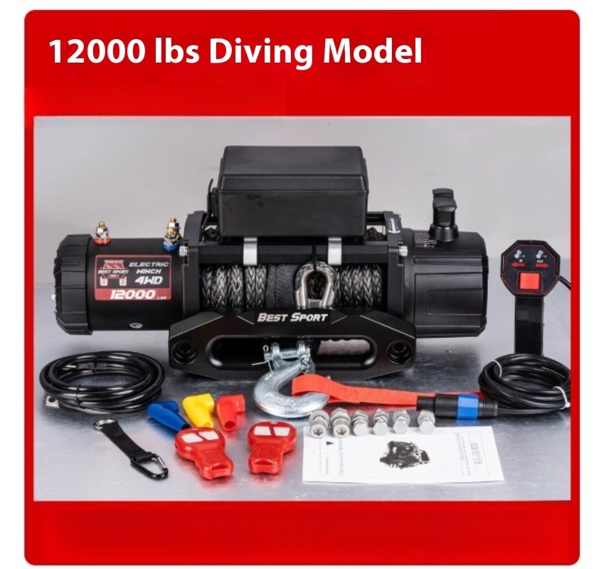 12V Portable Vehicle Self-Rescue Electric Silent Integrated Winch 13,500 Lbs