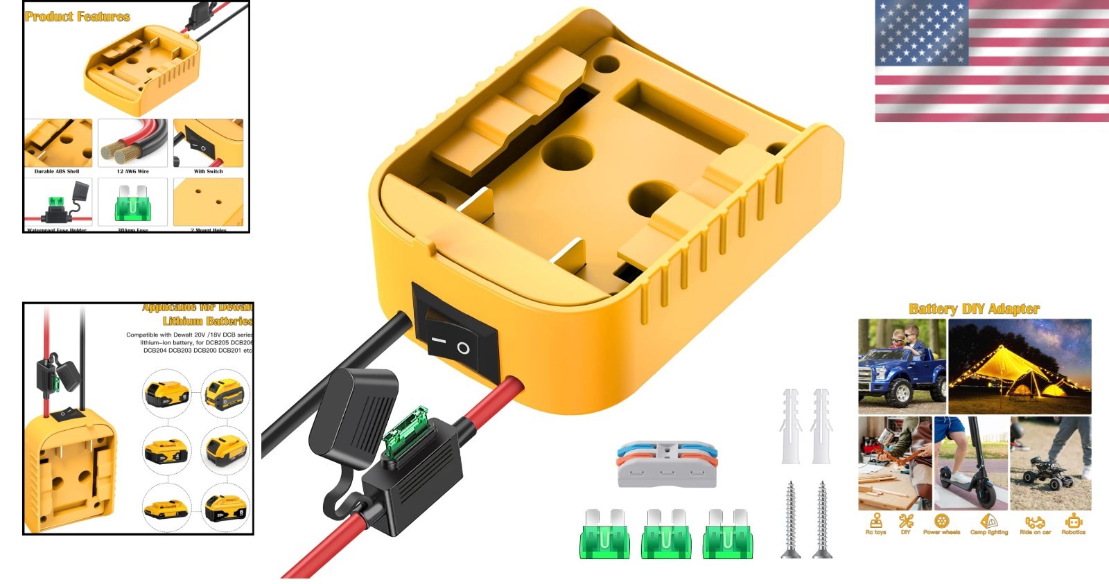 Power Connector for Dewalt 20V Battery – 12AWG Wire, Fuse & Terminals Included