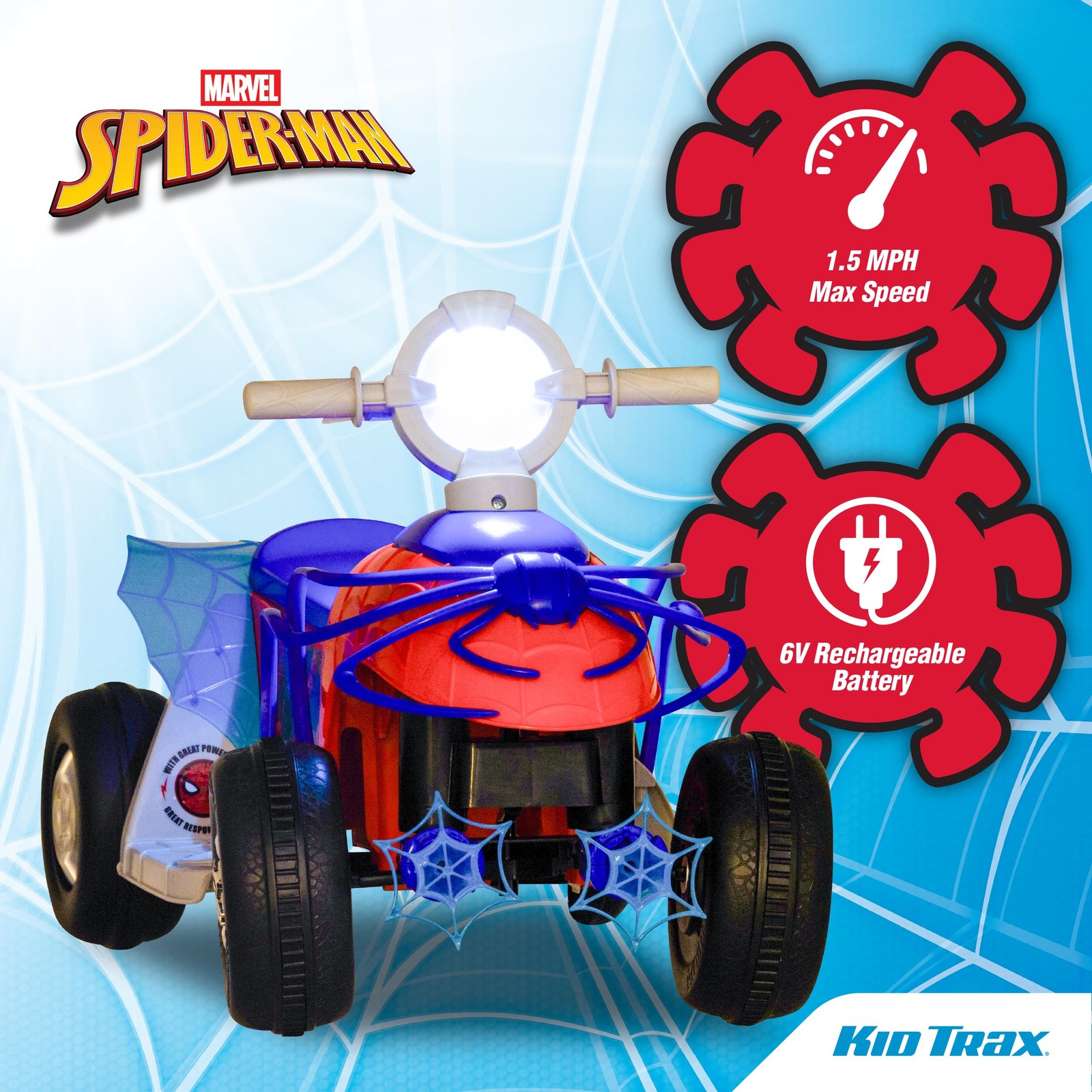 Marvel’s Spider-Man Premium Quad Ride-On, 18-30 Months, 6V Battery and Charge…