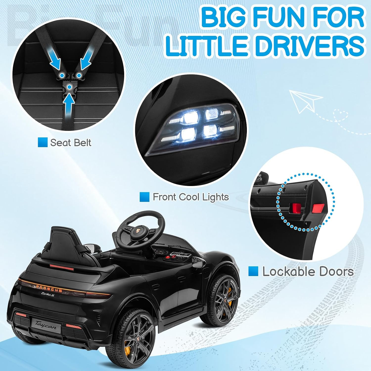 12V Kids Ride on Car, Licensed Porsche Taycan Electric Car for Toddlers, Battery