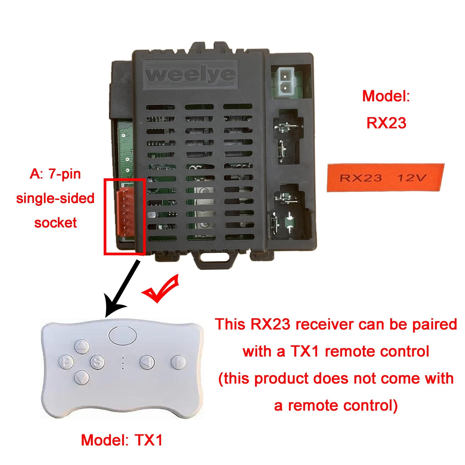 RX23 12V A,7Pin SingleSided Socket Control Box Receiver Accessories Children …