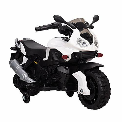 Tamco Sports Motorcycle Ride On Toy with Training Wheel, Electric Power White