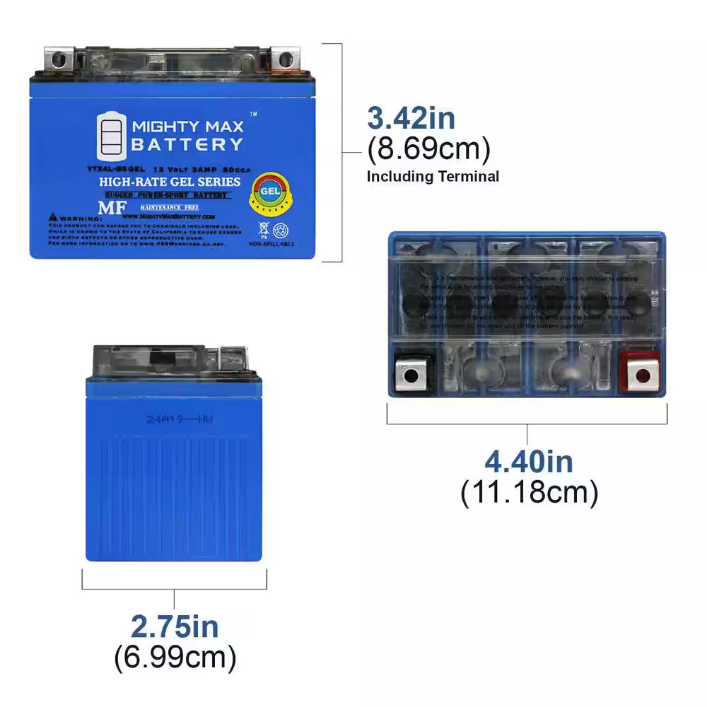 YTX4L-BS GEL Battery for Ride on Mower ATV Quad Trail Buggy