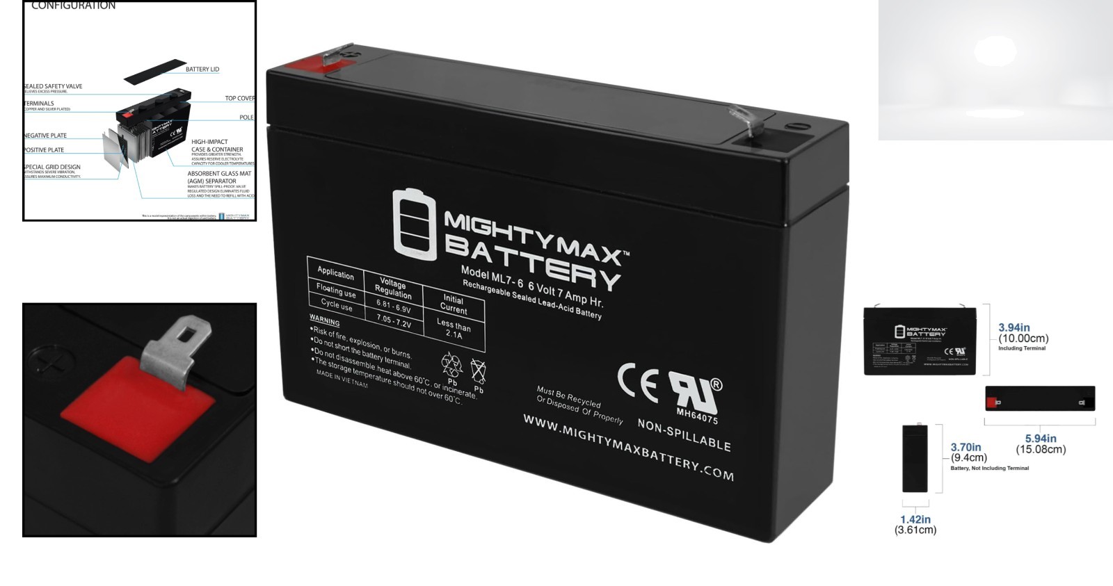 6V 7AH SLA Battery Replacement for Kids Ride On Car Power Wheels Scooter 6 Volt