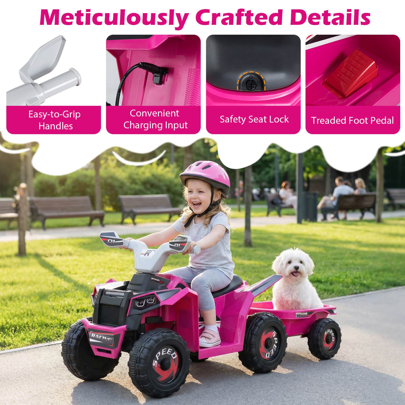 Kids Electric ATV Car, 6V Battery-Powered Ride on Toy w/Removable Back Trailer