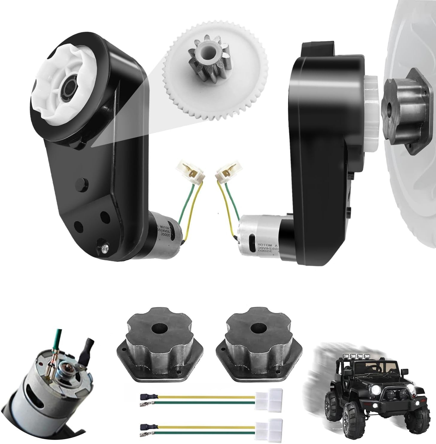 Fast and Durable 24V Motor Gearbox Upgrade for Kids Electric Cars, 2PCS Set