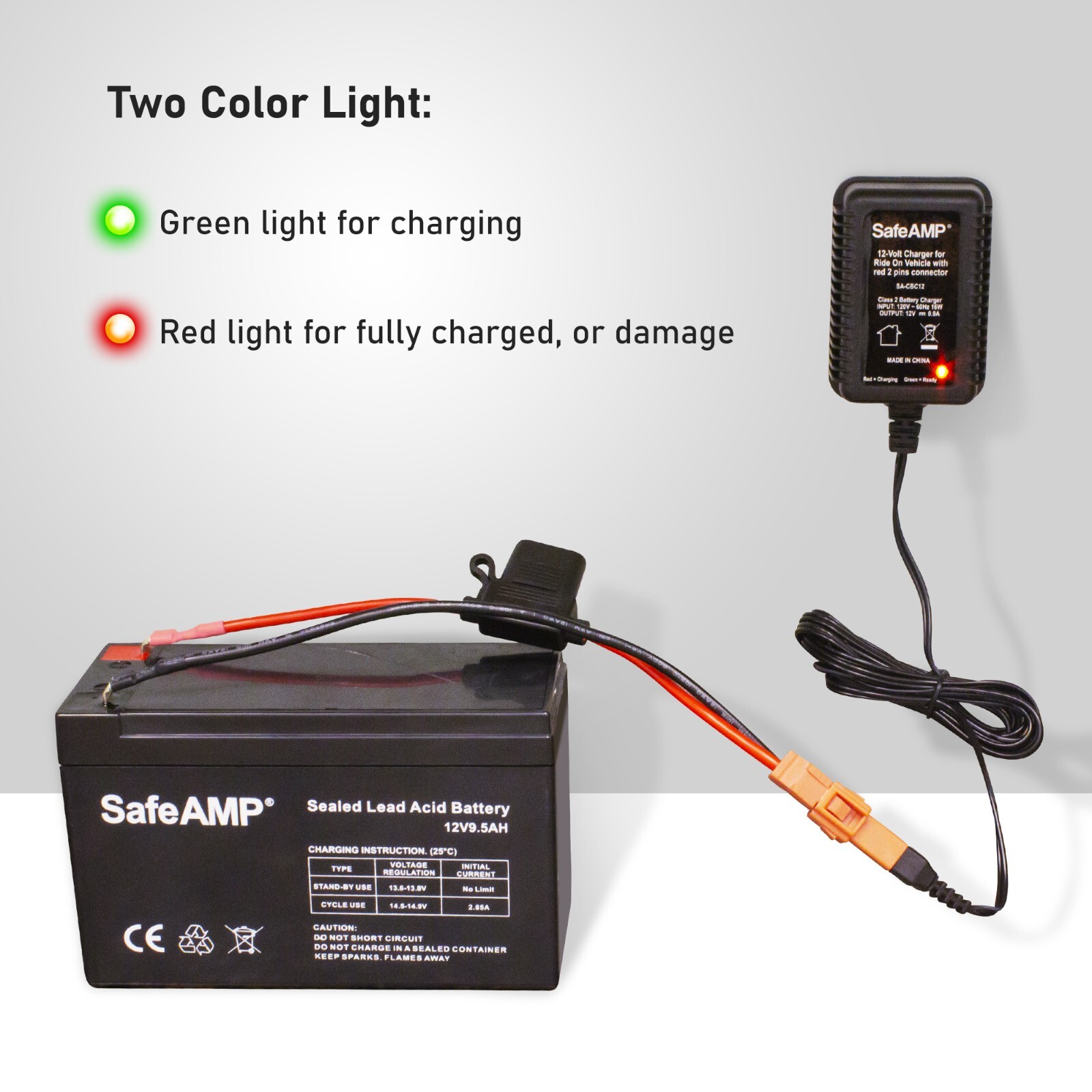 SafeAMP 12-Volt Charger for Ride On Vehicle with red 2 pins connector
