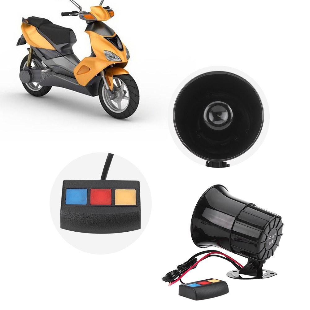Motorcycle Horn,12V 30W Car Motorcycle Alarm Warning Siren Horn 3 Sound Speaker