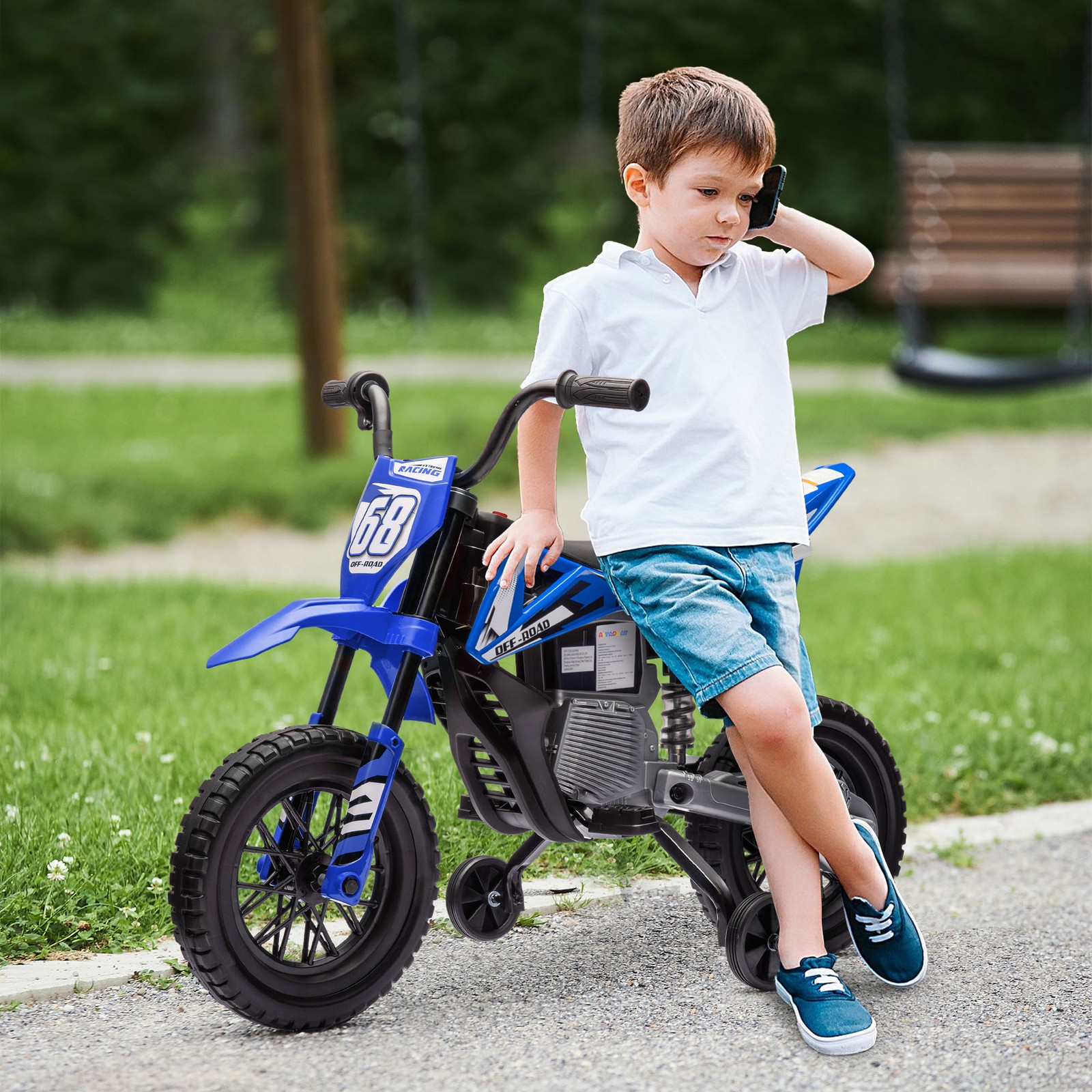 12V Kids Electric Motorcycle Twist Grip Throttle Training Wheels Rear Suspension