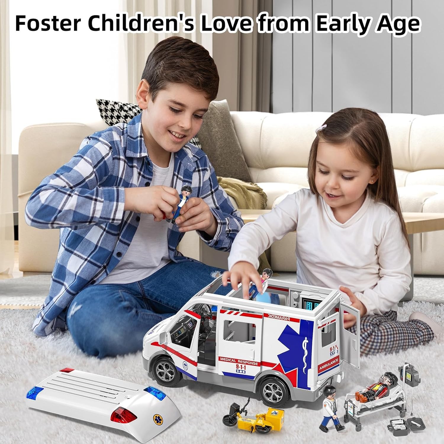 Kids’ Friction Powered Ambulance Truck with Figures & Sound Effects – Ages 3-8
