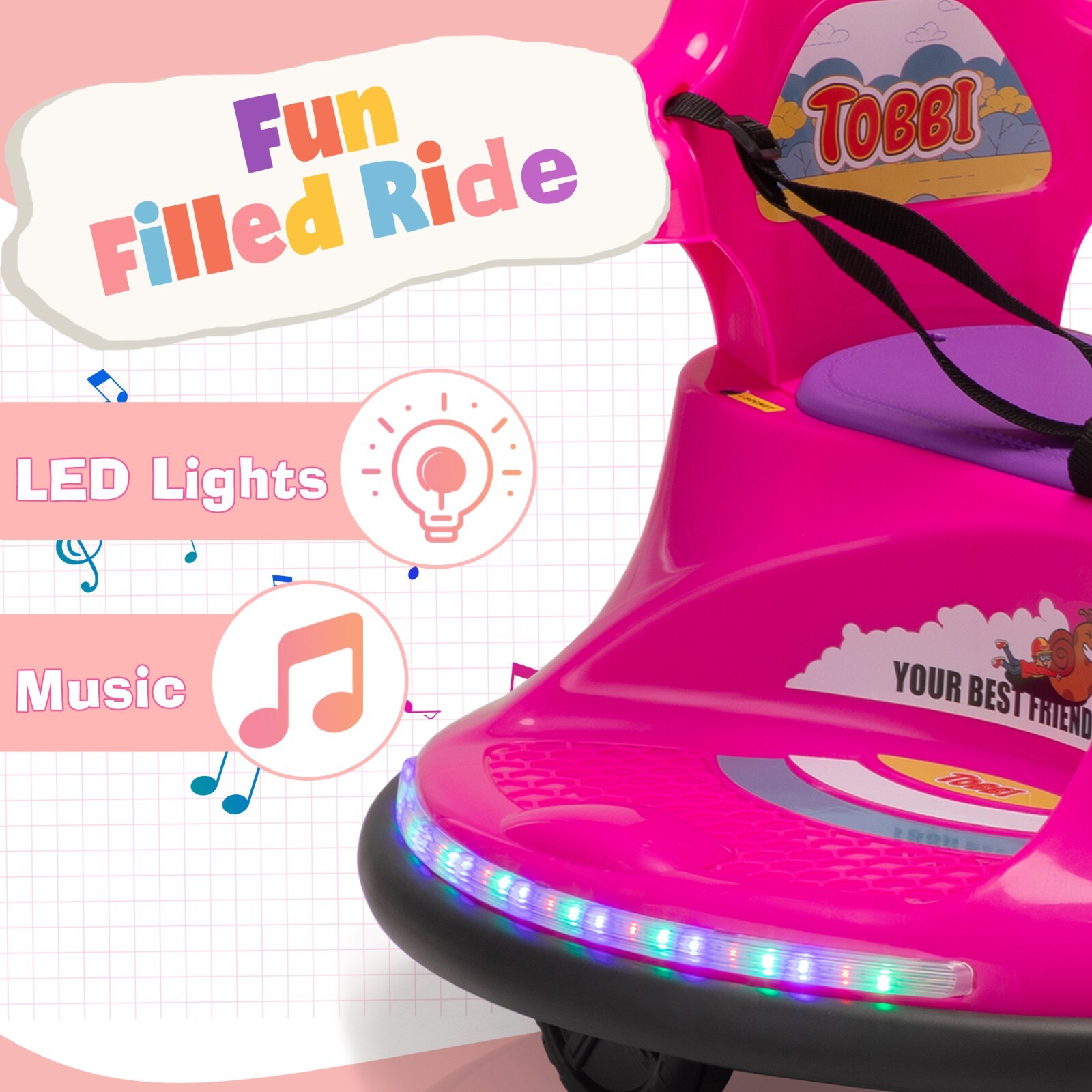 TOBBI Toddlers Bumper Car 12v Baby Electric Ride On Snail Shape Toy ,360° Degree