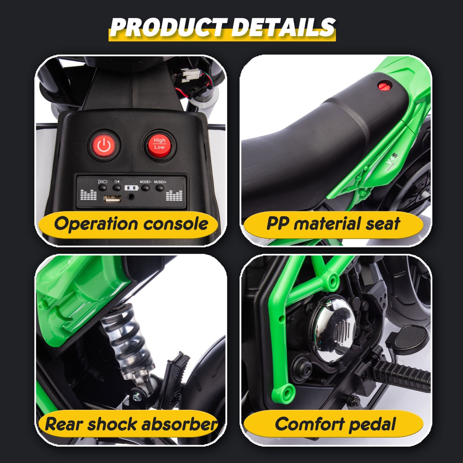 24V Kids Electric Motorcycle Ride On Toys Electric Bike for age 8+, Green