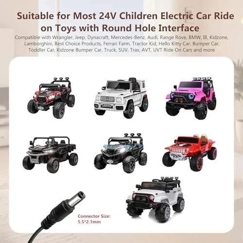 24v Battery Charger for Kids Ride on Cars – Compatible with Power Wheels, *