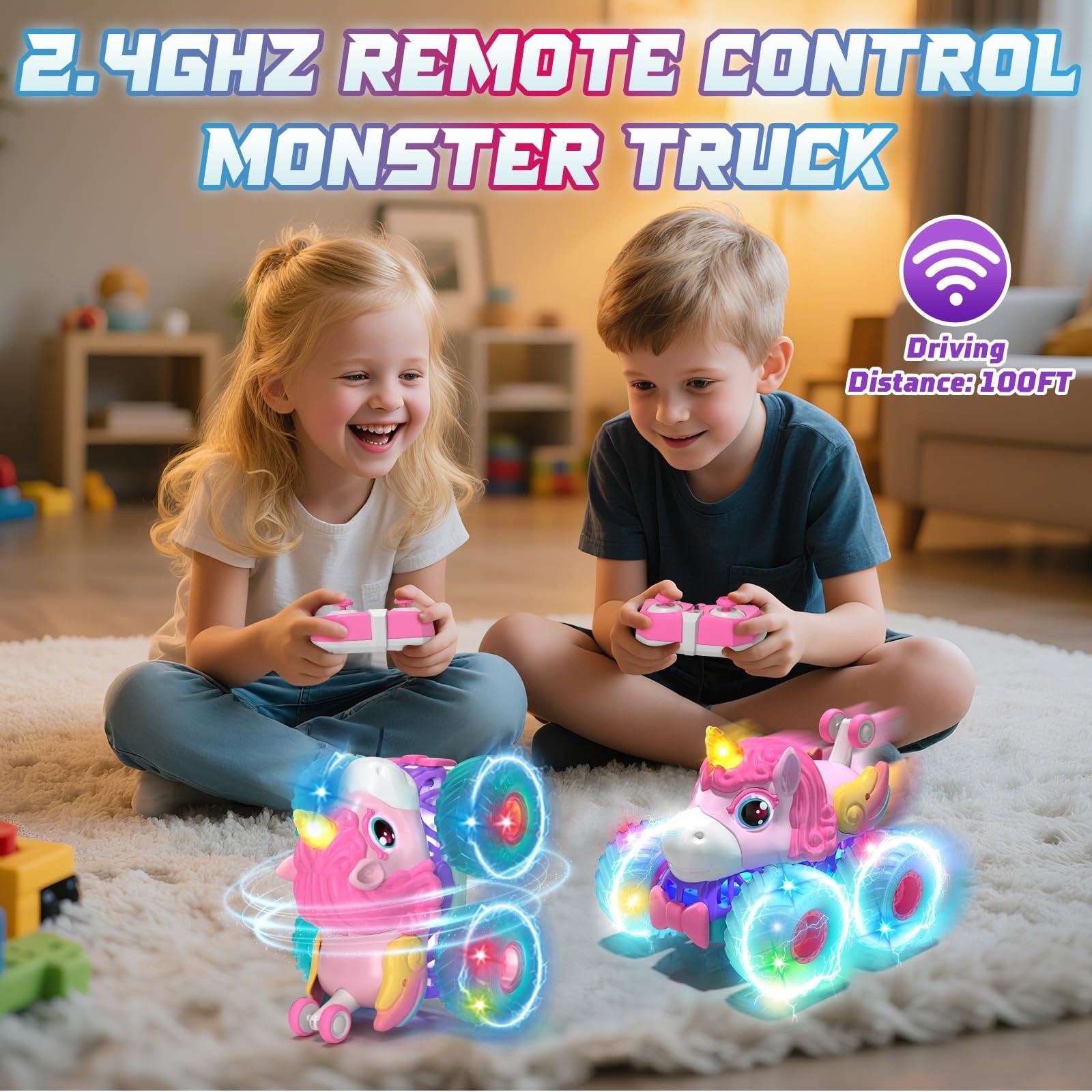 Lehoo Castle Remote Control Car for Girls 360° Rotating, Unicorn Monster Tr
