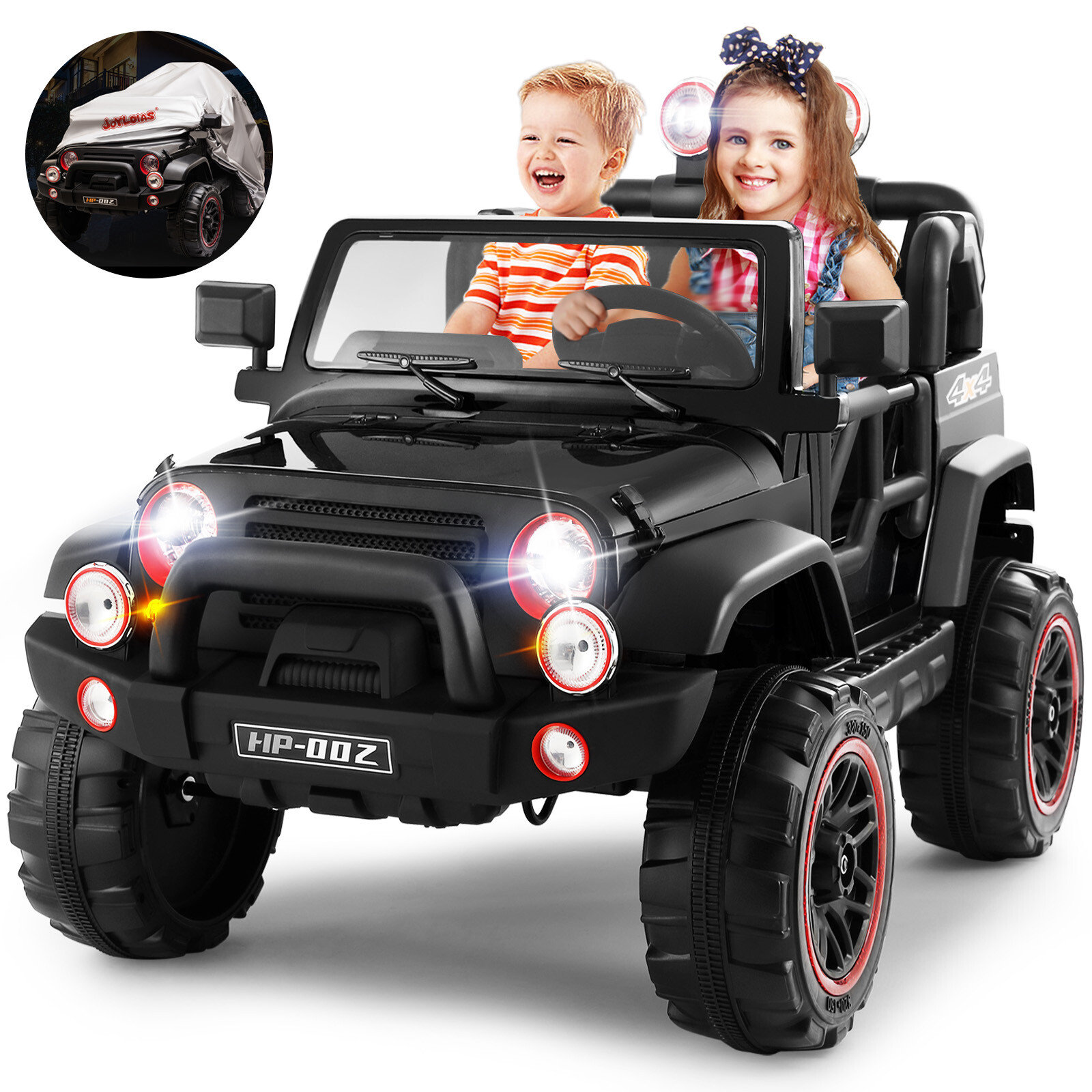 12V Battery Black Kids Ride on Truck Car Toys Black w/ MP3, LED Light, RC, Cover