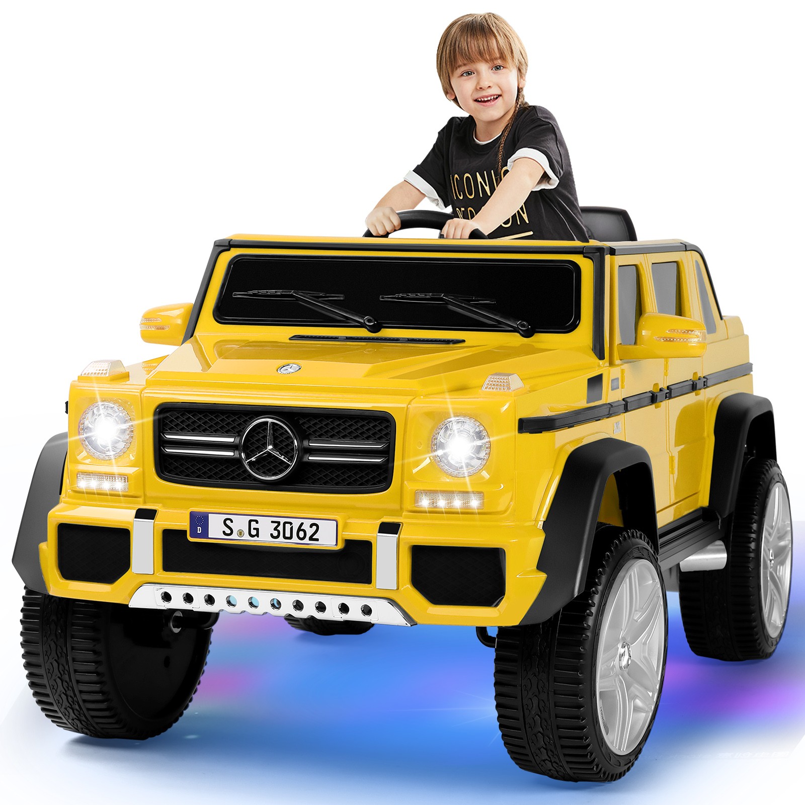 New 12V Battery Kids Yellow Ride On Mercedes-Benz Car w/3 Speed,LED,Music,Remote