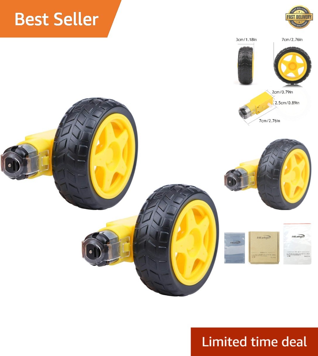 2pcs Smart Car Robot Plastic Tire Wheel with DC 3-6V Gear Motor for Robot 65 …