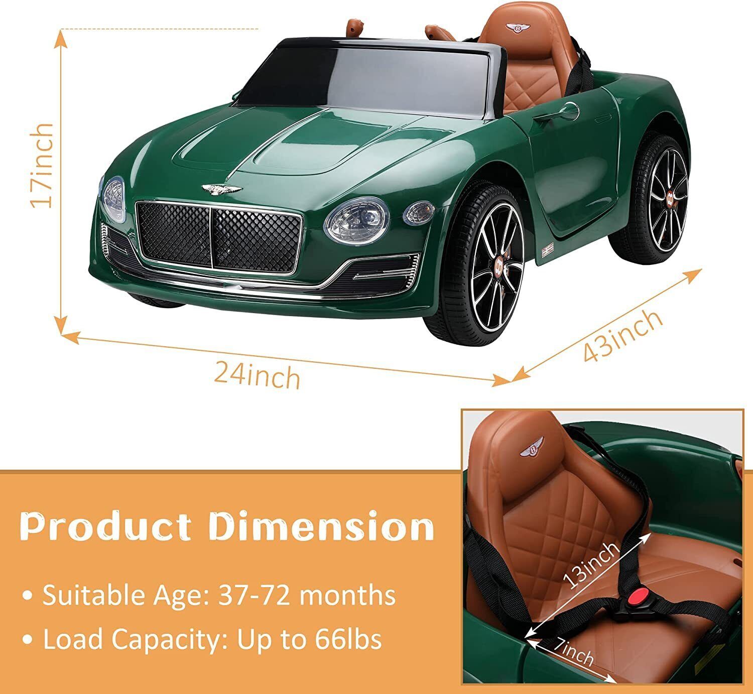 12V LICENSED Bentley Style Kids Ride On Electric Car Toys Gift w/Remote Control