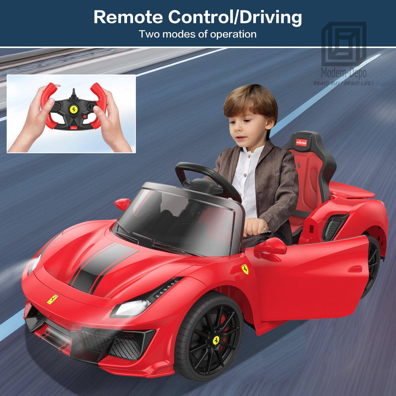 Licensed Ferrari 488 Pista Spider Ride On Car With Speaker, Leather Seat, Brake