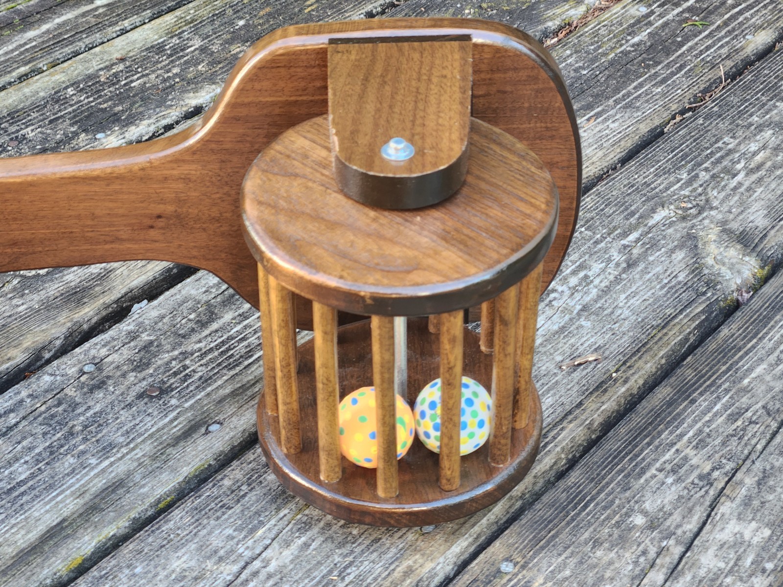 Wood Scooter Handmade Ride On Toy Ping Pong Ball Noise Maker Vintage Folk Art