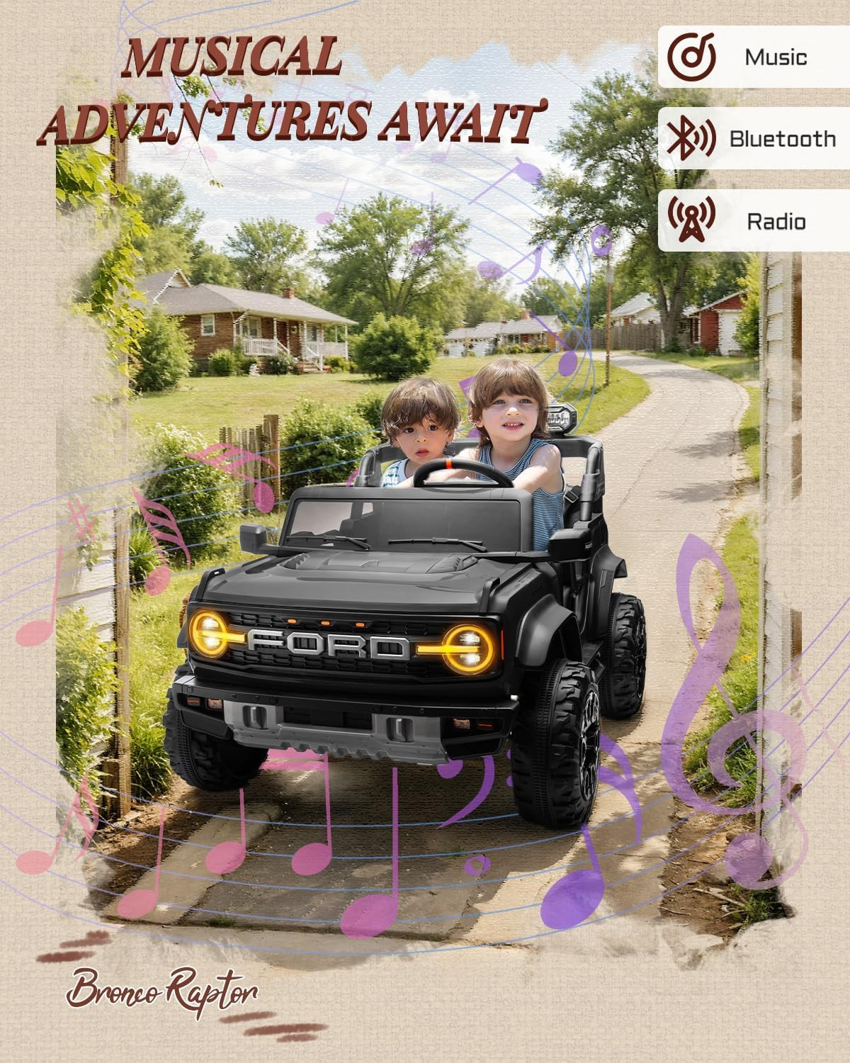 24V Ride on Toys for Big Kids, Licensed Ford Bronco Raptor Electric Car 2 Seater