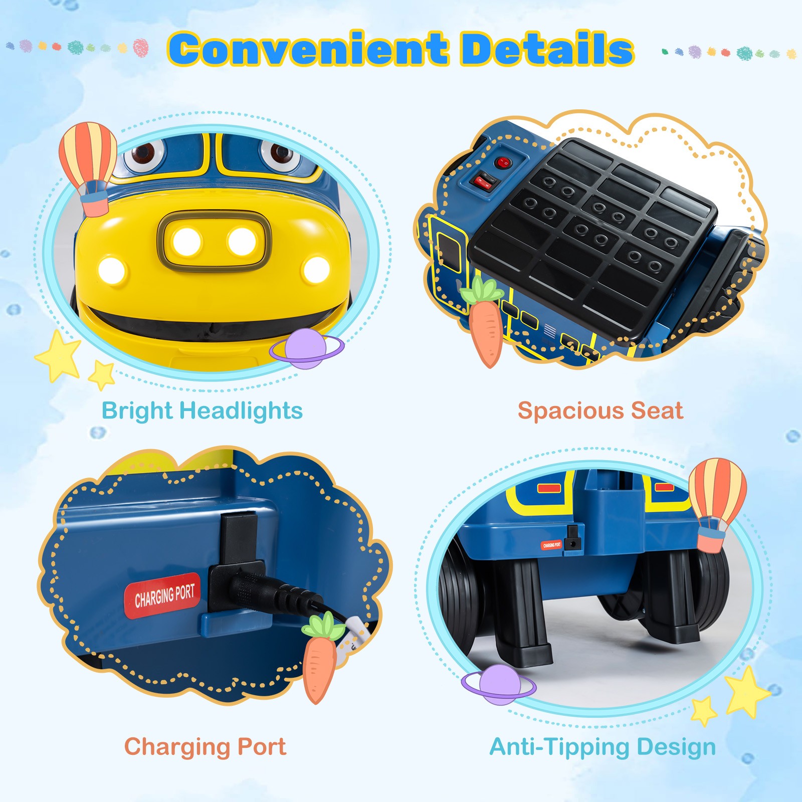 2-Seater Ride on Train,Licensed Chuggington Electric Vehicle w/Adjustable Seat