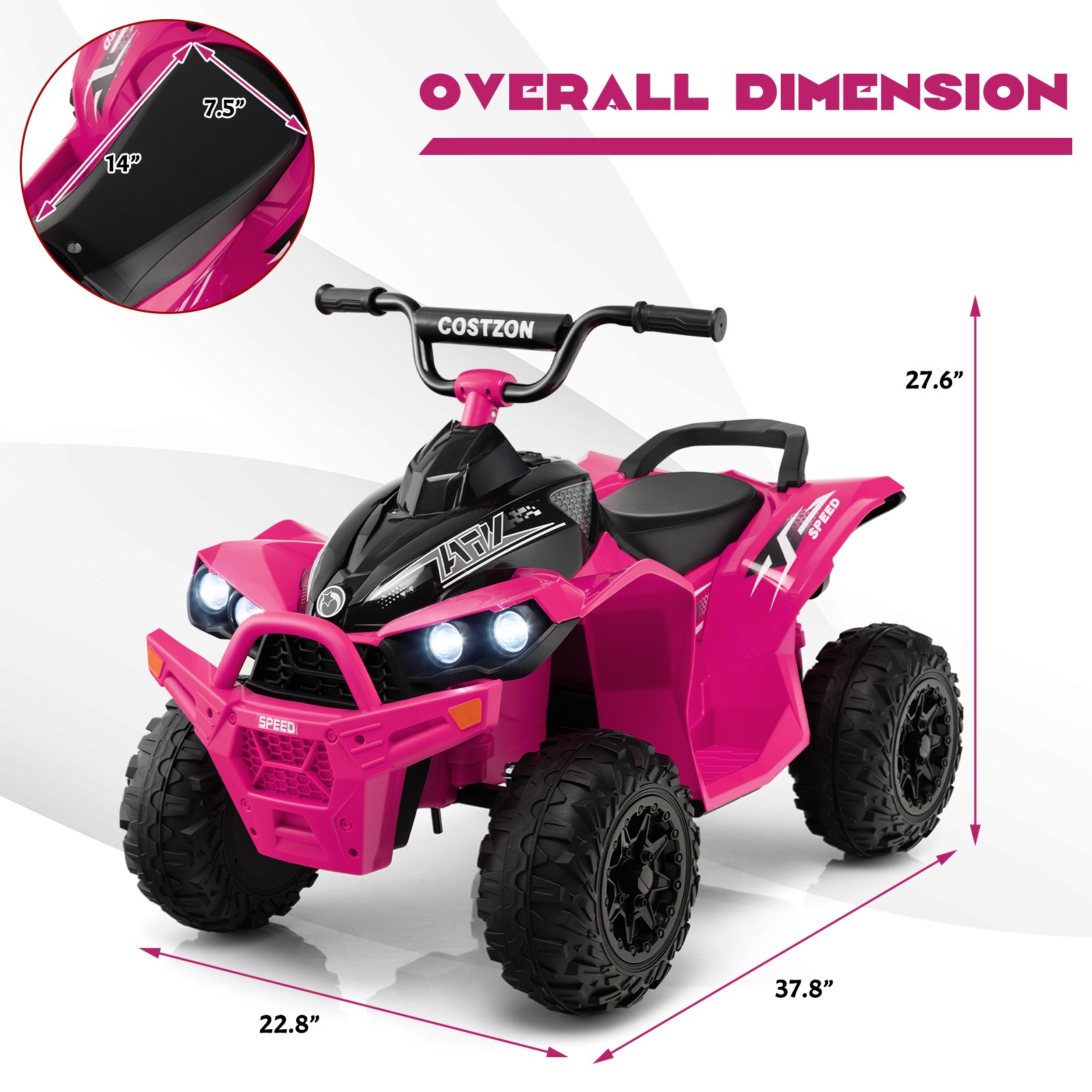 12V Battery Powered Kids Ride On ATV Electric 4-Wheeler Quad Car w/ MP3 & Light