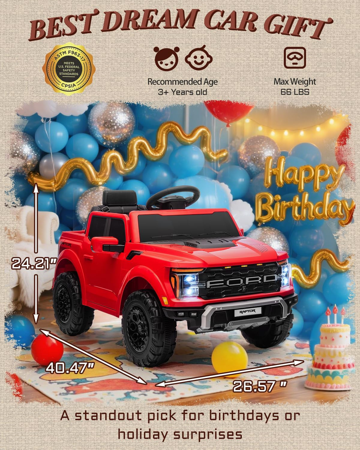 Licensed Ford F-150 Raptor 12 Volt Kids Ride on Car, Ride on Toys for Kids with