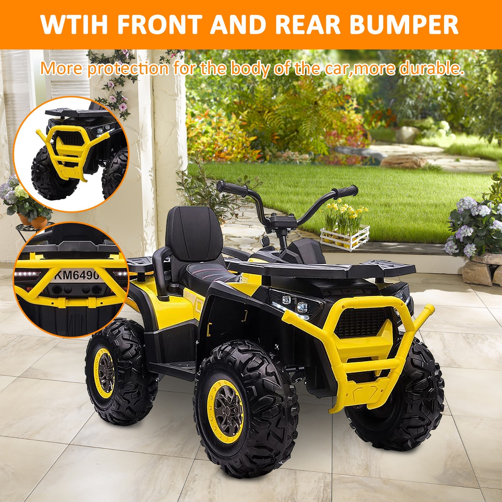 VILOBOS Ride On ATV Powered Kids Car Toy 12V Battery 4-Wheeler Music Light Boys