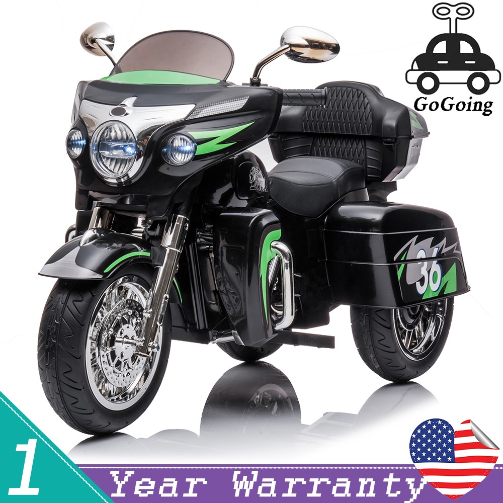 12V Kid Motorcycle Ride On Toy Key Start 3-Wheel 2-Seat Motorbike for 3-6 Black