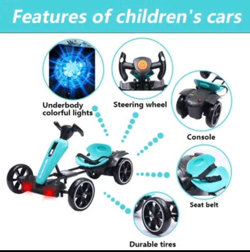 12V Electric Kids Pedal Go Kart,Folder Go Kart,Outdoor Ride On Toy With Adjustab