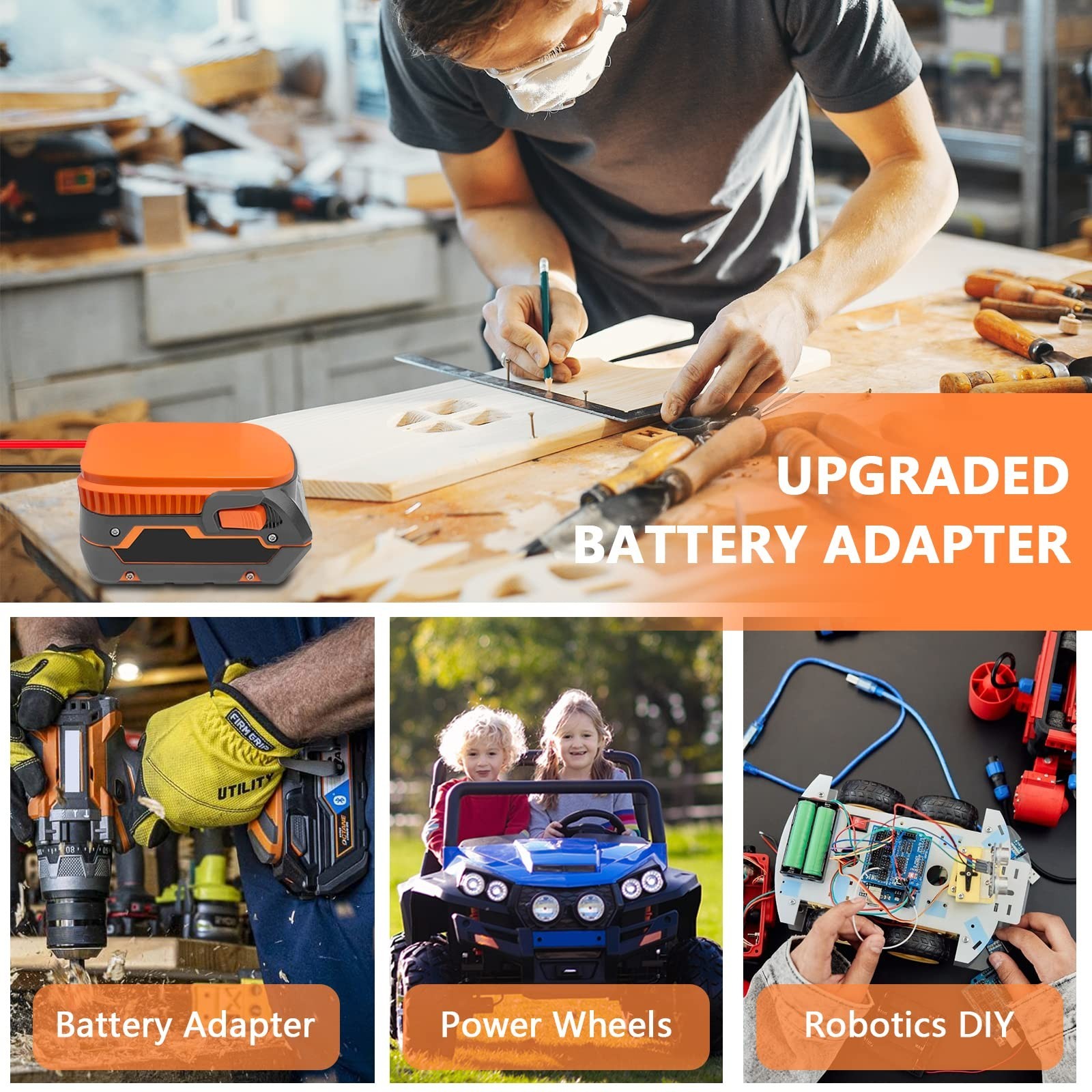 Power Wheels Adapter for 18V Battery, Hyper Dock Connector, 14AW Wire & Fuse, DI