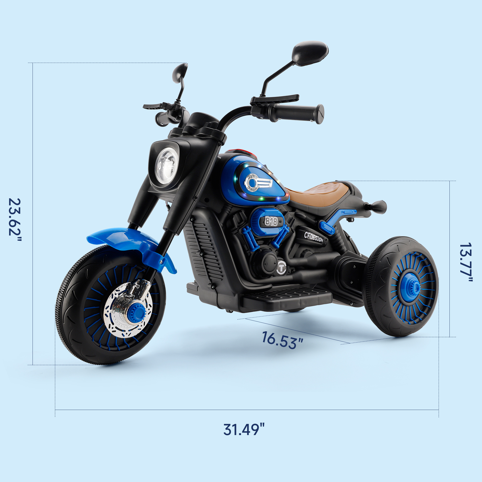 3Wheel 6V Kid Ride On Motorcycle Electric Toy With Colorful Light And Music Blue