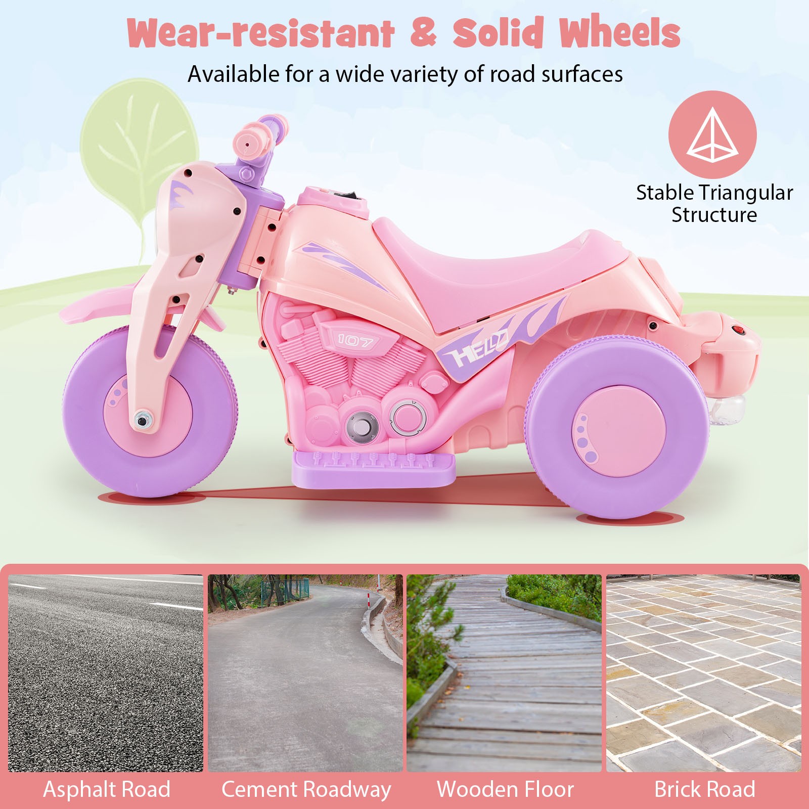 6V Kids Bubble Car Electric Ride on Motorcycle w/ Music Button & LED Headlight