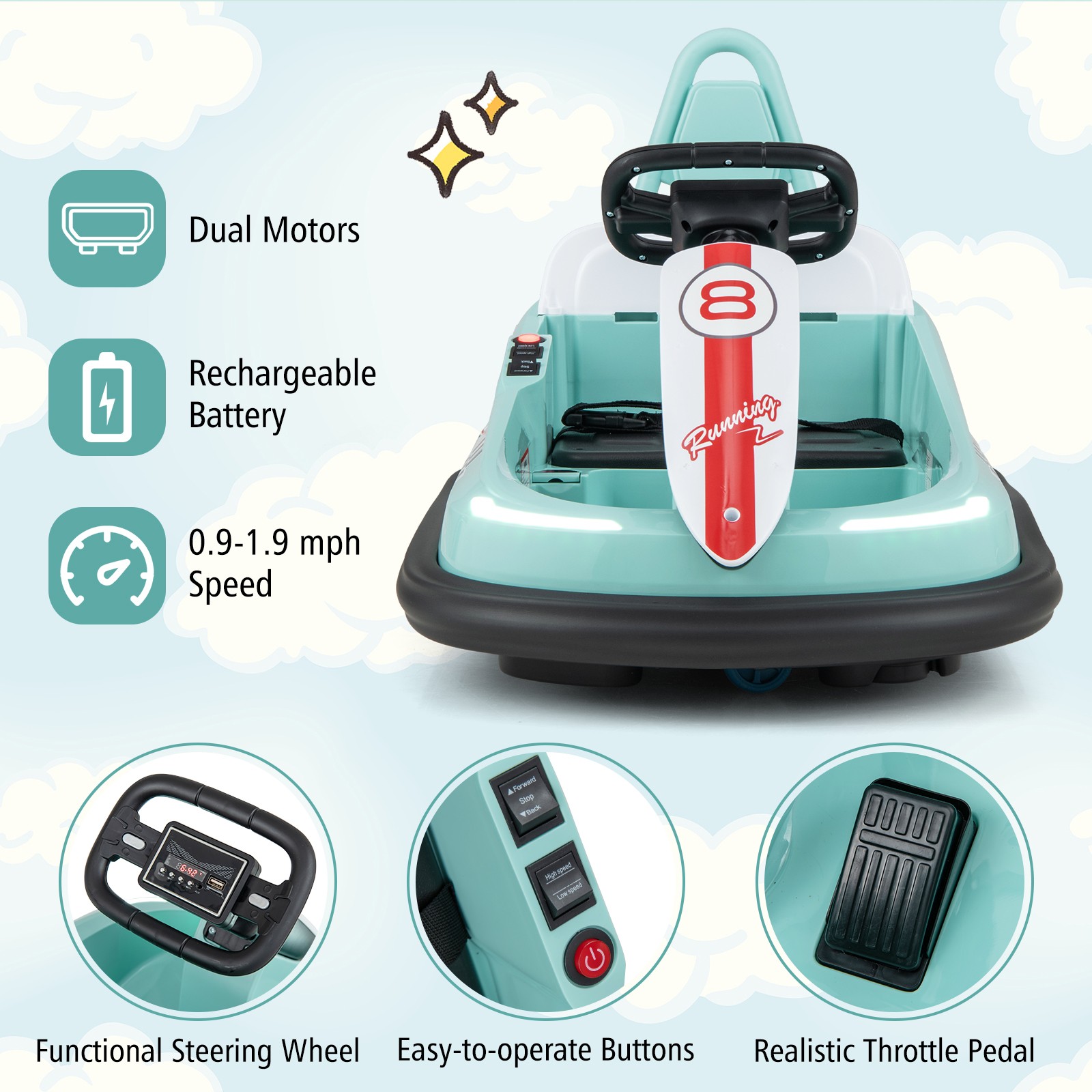 6V Electric kids Ride-on Bumper Car w/ 360° Spinning Dual Motors 2 Speeds Green