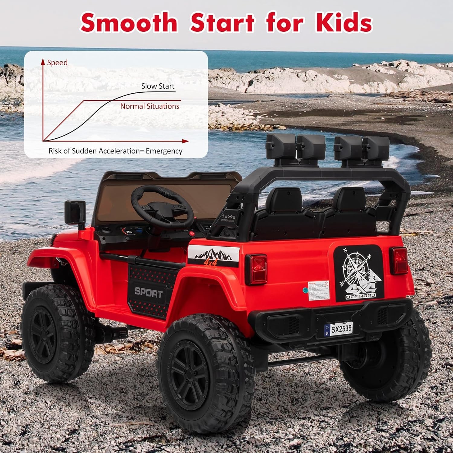 2 Seats 24V Ride On Car 4WD Electric Car Toys for Kids with Remote ＆ 7AH Battery