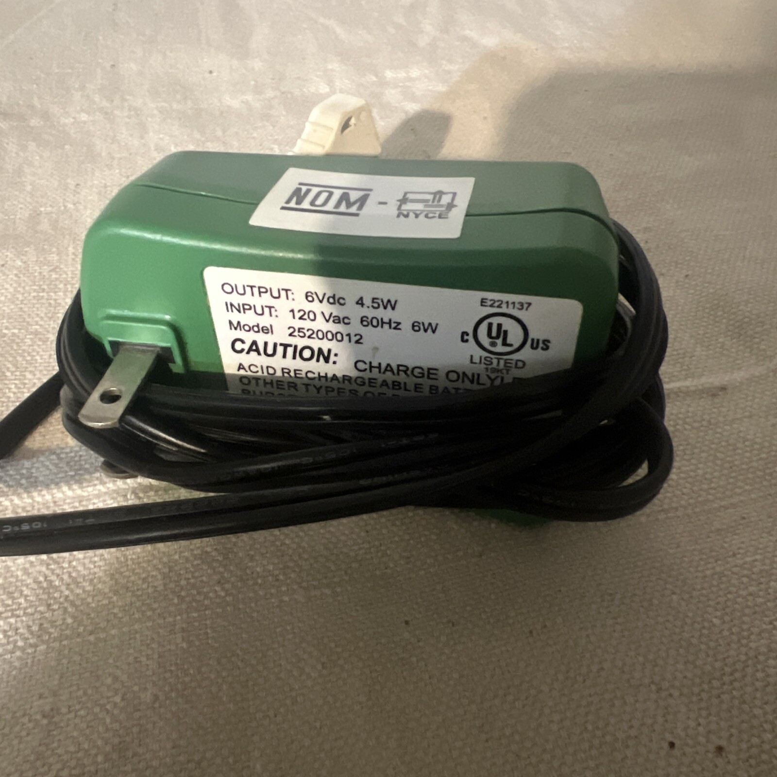 OEM Peg Perego 6V Green Battery Charger 25200012 AC Adapter Plug Thomas Train